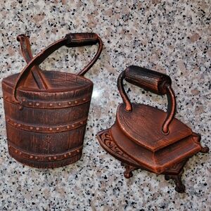 Vintage 1966 Set Of 2 Cast Iron Aluminum 3-D Wall Hangings Farmhouse County USA